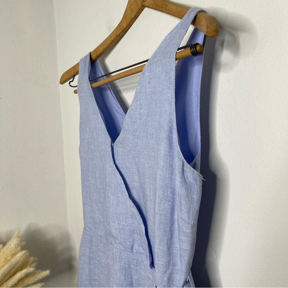TAHARI Chambray 100% Linen Dress Sleeveless Pockets Scalloped V-neck Tie Size 6 - Picture 4 of 16